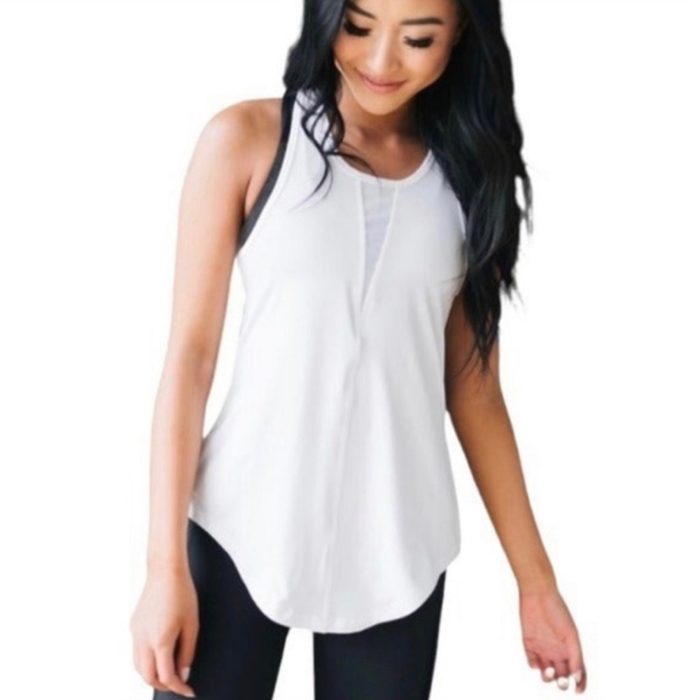 NWT Zyia Active White Effortless Tank-Long Size Large Tank Top Shirt NEW
